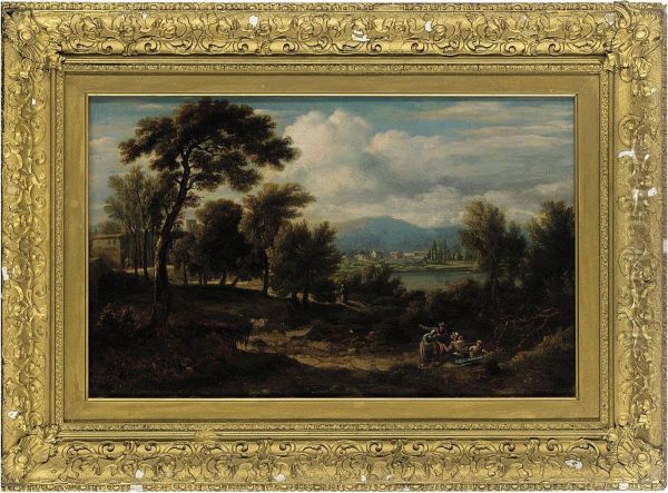 A Wooded River Landscape With Travellers On A Track - view 1