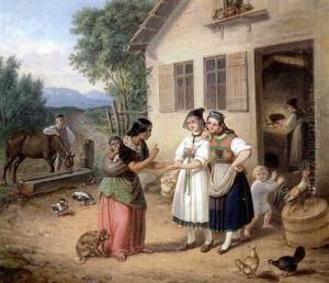 Die Wahrsagerin In Betzingen (im Hintergrund Reutlingen?) by Johann Georg Adam Gottlob Gutekunst