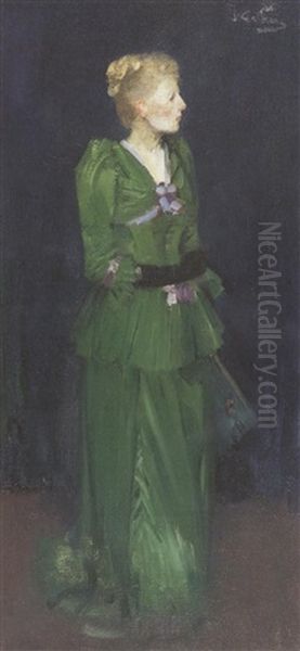 Full Length Portrait Of Maggie Hamilton In An Emerald Green Dress - view 1