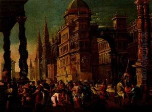 Architectural Capriccio With Christ And The Woman Taken In Adultery