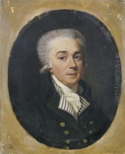 Portrait Of A Gentleman, Bust-length, In A Blue Coat, Within A Painted Oval by Ludwig Guttenbrunn