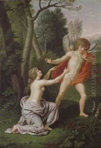 Amor Und Psyche In Einer Romantischen Landschaft by Ludwig Guttenbrunn