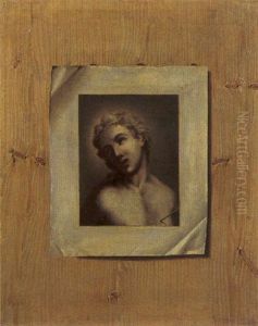 A Trompe L'oeil Of A Drawing Of Saint Sebastian Sealed With Wax To A Pine Panel