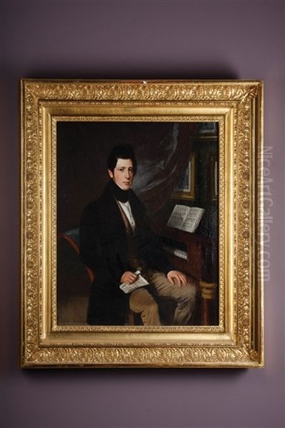 Portrait Of Young Man Holding Music Beside A Piano - view 1