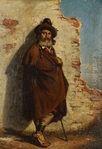Berger Adosse A Un Mur by Louis Jean Baptiste Guy