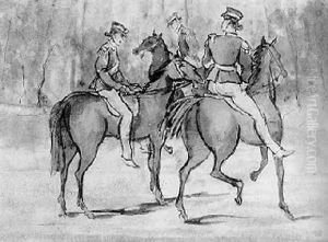 Three Women Officers On Horseback by Constantin Guys