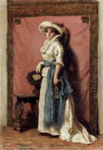 An Elegant Lady Holding A Fan by Giuseppe Guzzardi