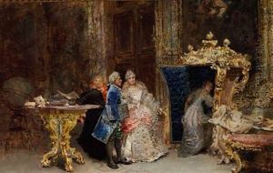 Interior With Elegant People In Rococo Costumes by Sabastiano Guzzone