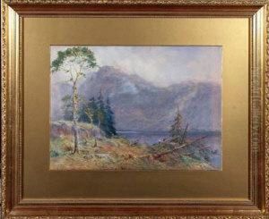 Lumbermen Felling Trees On The Shore Of A Lake Lumbermen Felling Trees On The Shore Of A Lake
