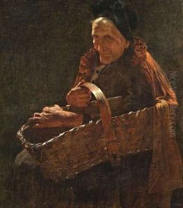 Alte Frau Mit Marktkorb by Jeno Gyarfas