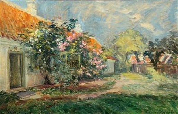 Summer Scenery Fom The House Of Michael Ancher With Roses In Blossom - view 1