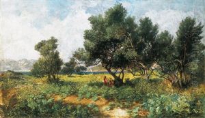 Landscape With Sailing Boats In The Background by Leo Gyoeroek
