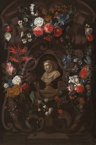 Blumenbildnis Mit Der Buste Des B. Franciscus Rodius - view 1