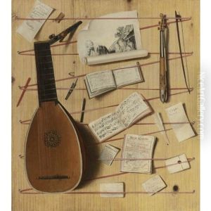 Trompe-l'oeil Still Life With A Lute And Rebec, Music Sheets, A Print And Other Objects by Cornelis Norbertus Gysbrechts