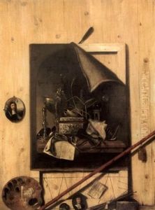 Trompe-l'oil Au Mur D'atelier Et Toile Representant Une Vanite