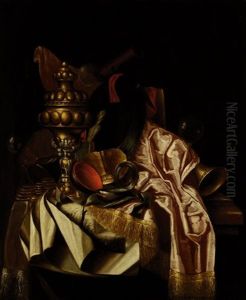 Vanitas Still-life With Among Other Things, A Gilded Pineapple-cup, Musical Instruments And A Watch Vanitas Still-life With Among Other Things, A Gilded Pineapple-cup, Musical Instruments And A Watch
