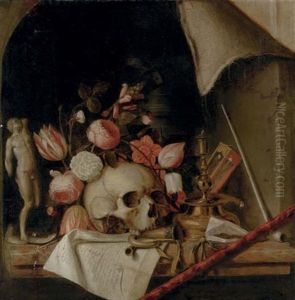 A Trompe-l'oeil Still Life, Vanitas Scene With A Skull