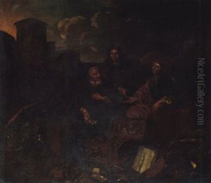 Three Merchants Discussing Their Wares, Including Armour, Coins And A Chest by Franciscus Gysbrechts