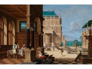 Palasthof Mit Loggia Und Figurenstaffage by Nicolas de Gyselaer