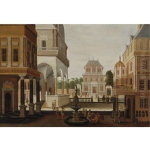 An Elaborate Architectural Capriccio With Numerous Elegant Figures