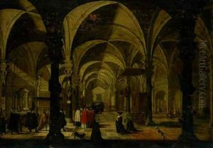 The Interior Of A Gothic Church With The Procession Of The Eucharist In The Foreground by Nicolas de Gyselaer