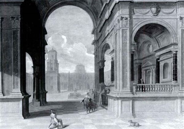 Figures In A Loggia, A Courtyard Beyond - view 1