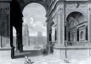 Figures In A Loggia, A Courtyard Beyond