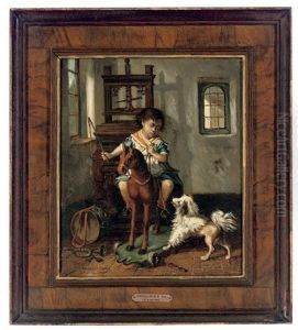 A Young Boy On A Rocking Horse (+ A Young Boy Playing The Violin; Pair) by Joseph Gyselinckx