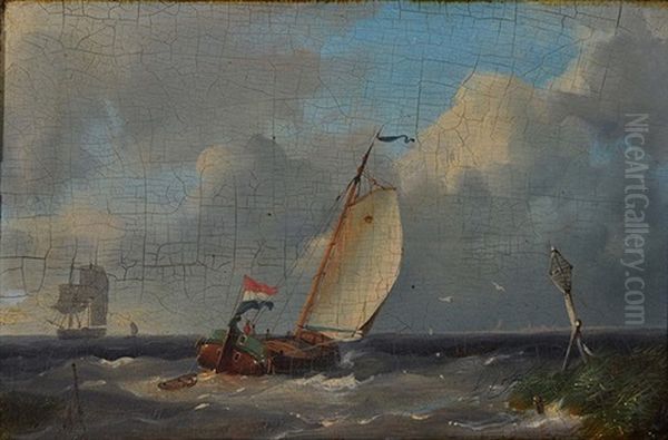 Sailing Vessels In A Calm And A Dutch Fishing Smack At Sea (a Pair) - view 1