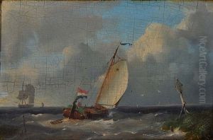 Sailing Vessels In A Calm And A Dutch Fishing Smack At Sea (a Pair) by Warner Gyselman