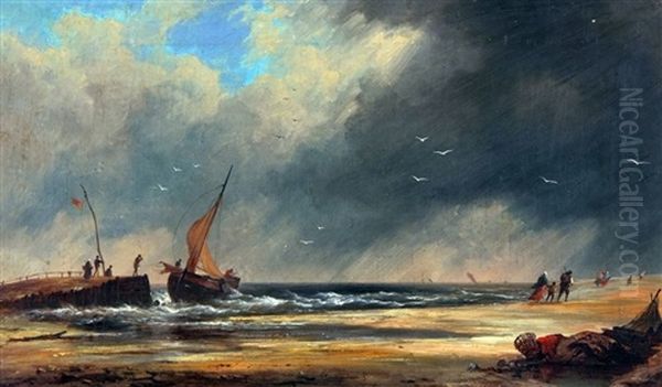 Coastal Scene With Figures And Boat - view 1