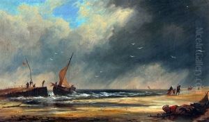 Coastal Scene With Figures And Boat by Warner Gyselman