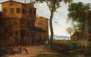 Paysans A L'exterieur D'une Auberge by Pieter Gysels the Younger