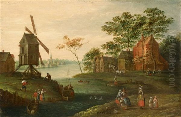 River Landscape With Wind-mill - view 1