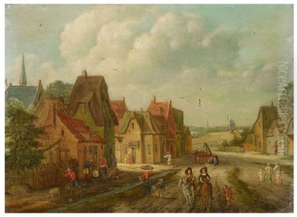 Village Street With Horsemen And Peasants - view 1