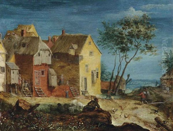 Figures In A Village, A Landscape Beyond - view 1