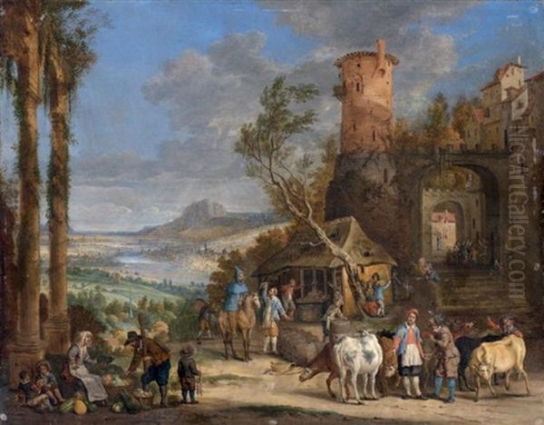 Scene De Marche A L"entree D'un Village Fortifie - view 1