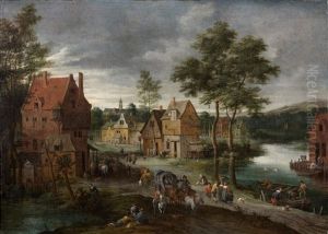 Scene De Village Animee Et Traversee D'une Riviere by Peter Gysels