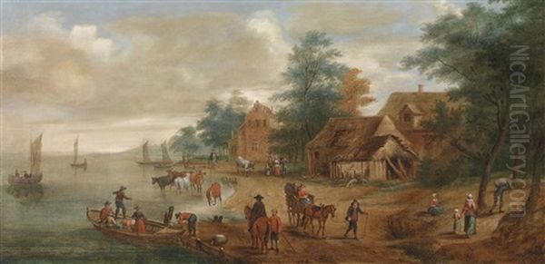 Dorf Am Wasser Mit Rinderherde - view 1