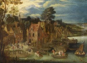 Ville Flamande Au Bord D'une Riviere by Peter Gysels