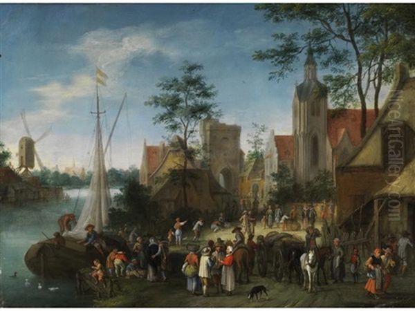 Volksansammlung Vor Dem Kirchplatz Am Flussufer - view 1