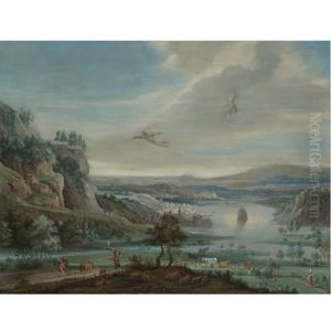 An Extensive River Landscape With The Fall Of Icarus by Peter Gysels