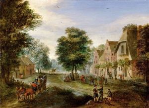 Dorfstrasse Mit Einer Kutsche Und Reicher Personenstaffage by Peter Gysels