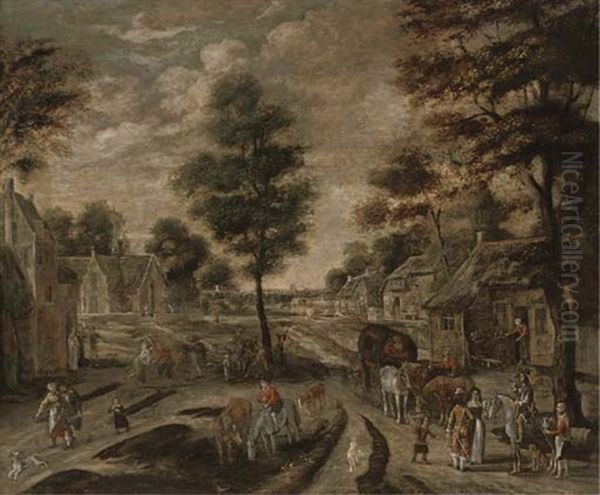 A Village Street With Peasants And Travellers - view 1