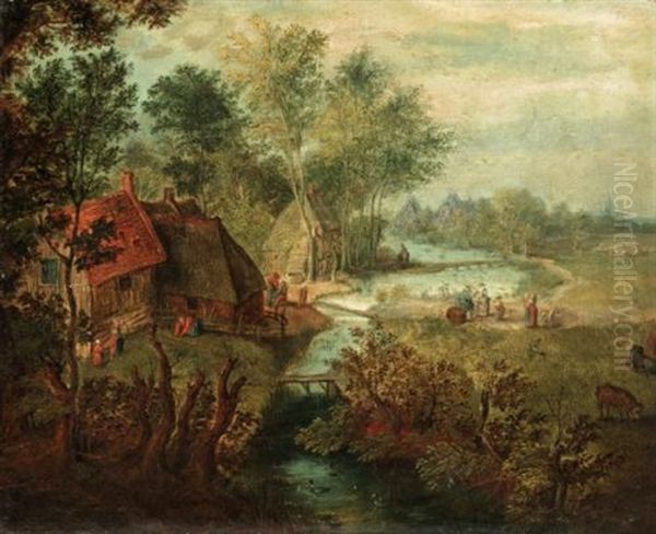 A Rural Landscape With Cottages By A Stream - view 1