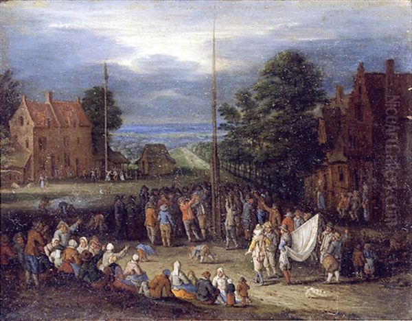 A Village Scene With Figures Shooting The Popingay And Dancing Around A Maypole - view 1