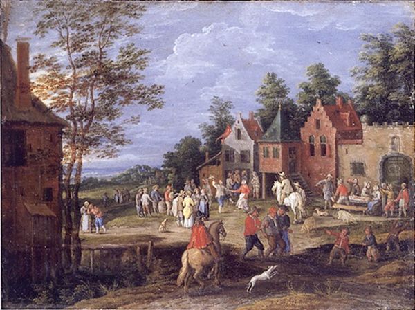 A Village Scene With Figures Dancing And Merrymaking Before A Tavern - view 1