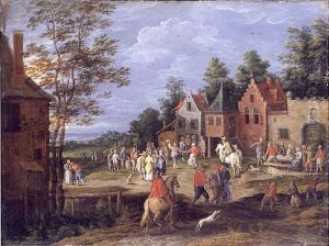 A Village Scene With Figures Dancing And Merrymaking Before A Tavern