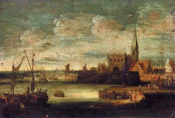 A Port Scene With Figures On A Quay - view 1