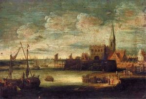 A Port Scene With Figures On A Quay by Peter Gysels